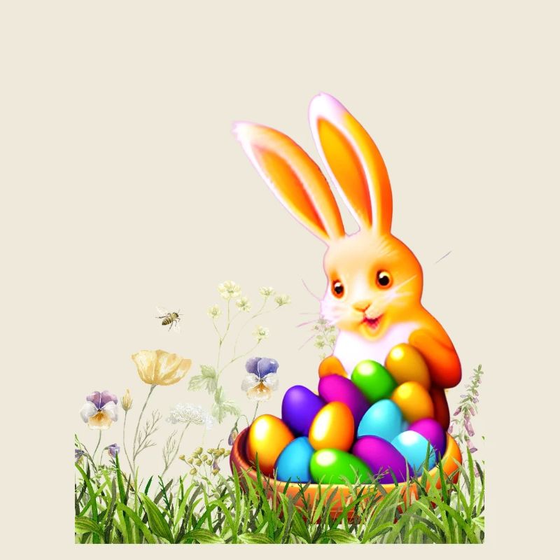 Easter bunny with colorful eggs