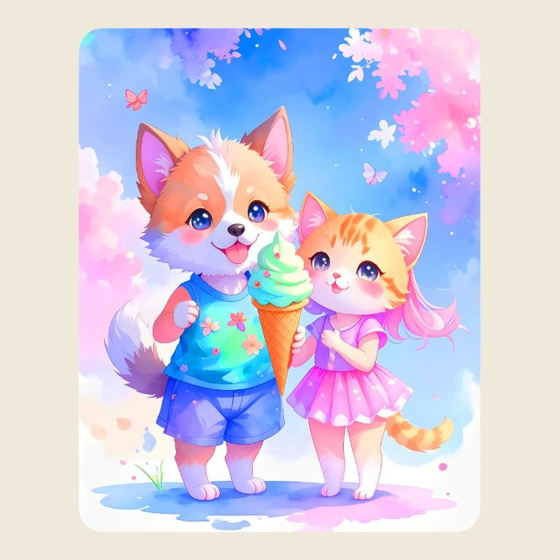 Toutou, chaton et crème glacée