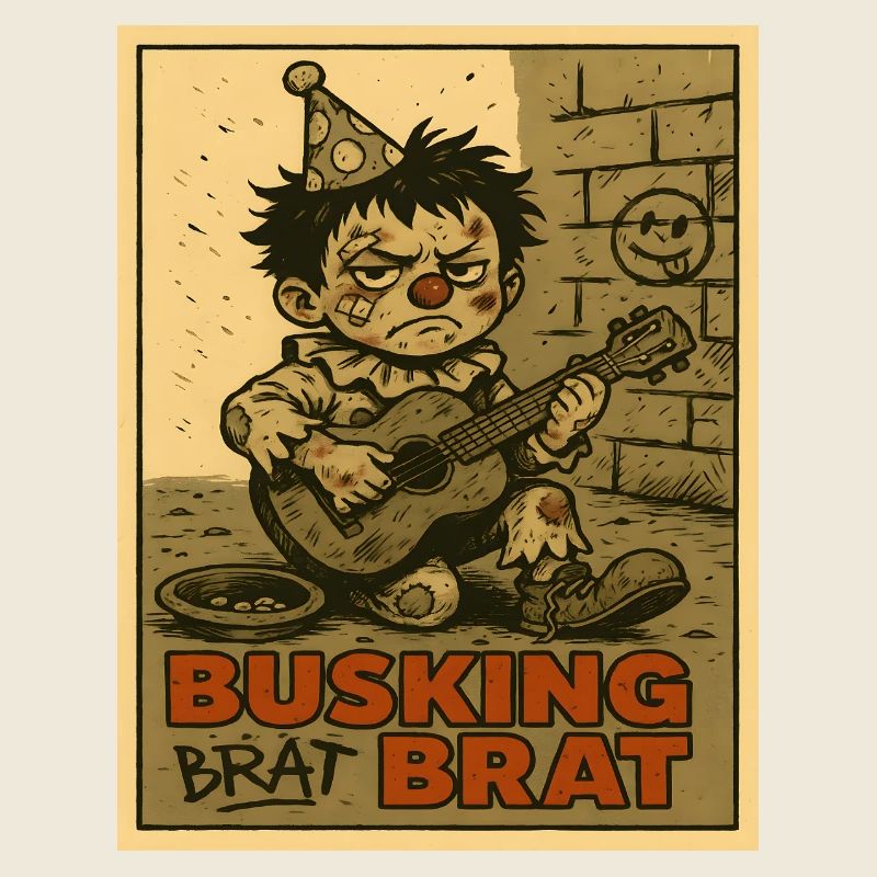 Busking Brat Clown Boy with Guitar Poster