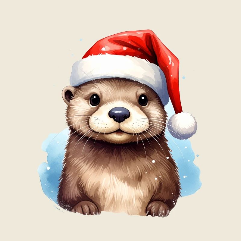 Otter mit Nikolausmütze passend zu Weihnachten