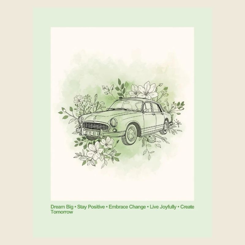 Voiture vintage avec cadre fleuri
