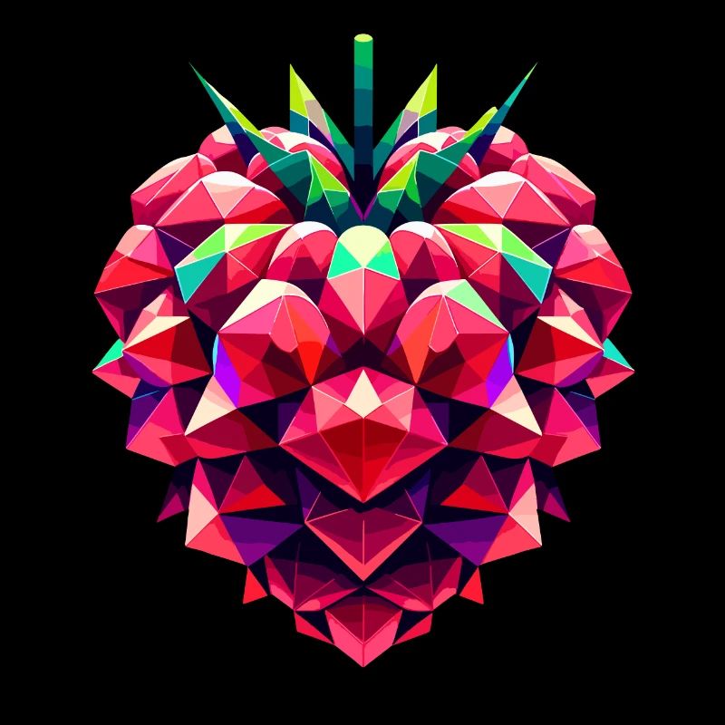 Geometrischer Himbeerbaum: Lebendiges Low-Poly-Artwork
