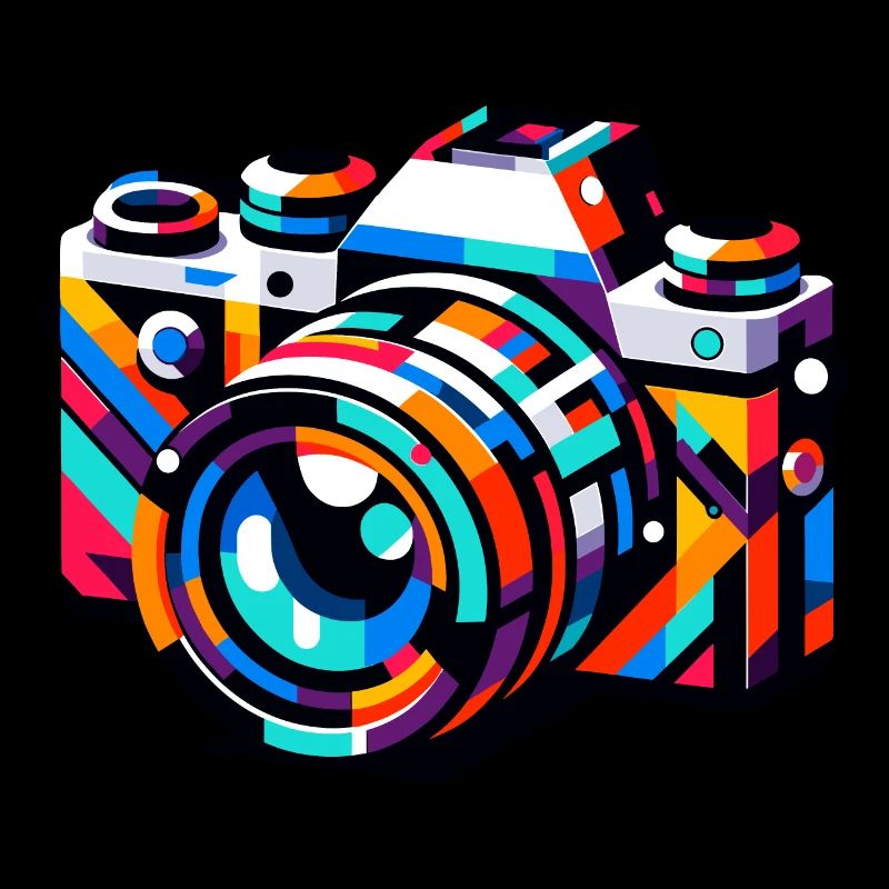 Kamera mit geometrischem Spektrum: Farbenfrohe abstrakte Kunst