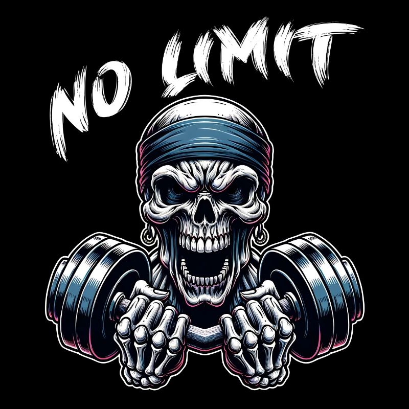 No Limit Workout Bodybuilding Skull mit Hantel