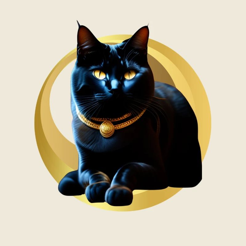 Black cat golden collar