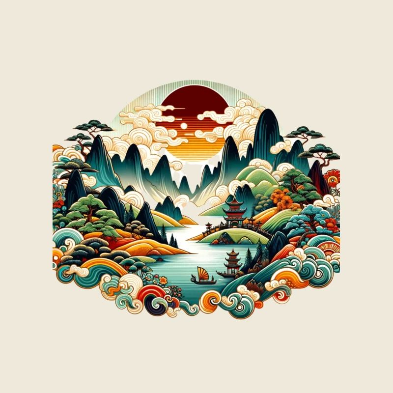 Paysage folklorique chinois vibrant