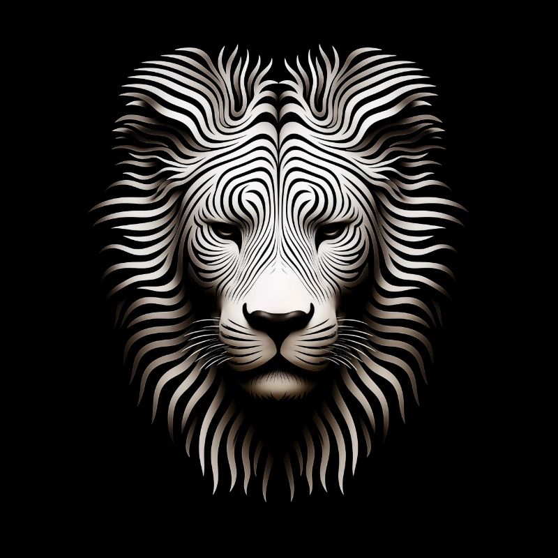 Imposing Op Art Lion Canvas Artwork