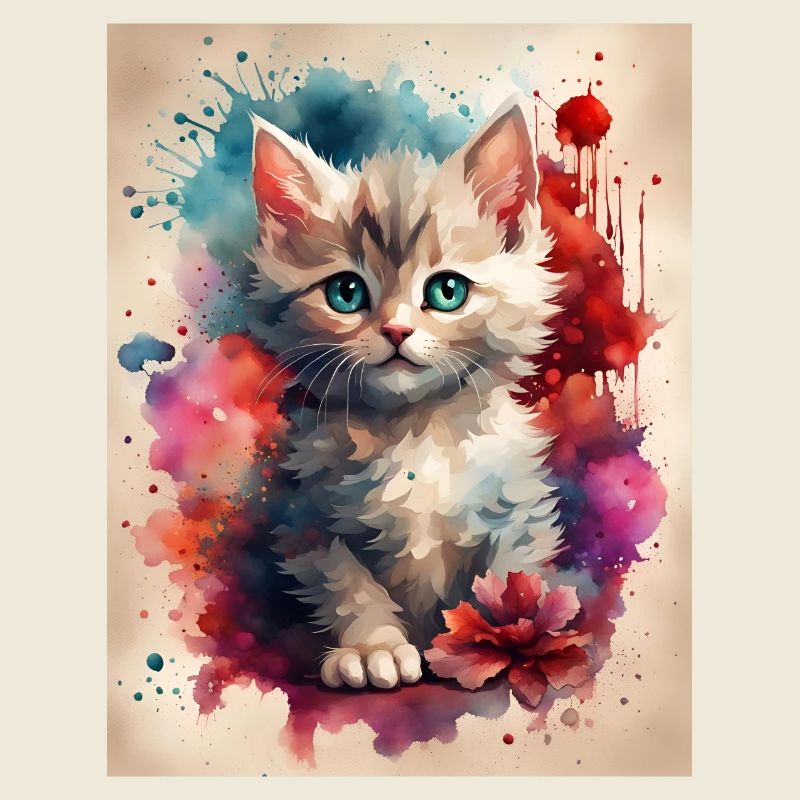 Chaton mignon à l’aquarelle Splash Art