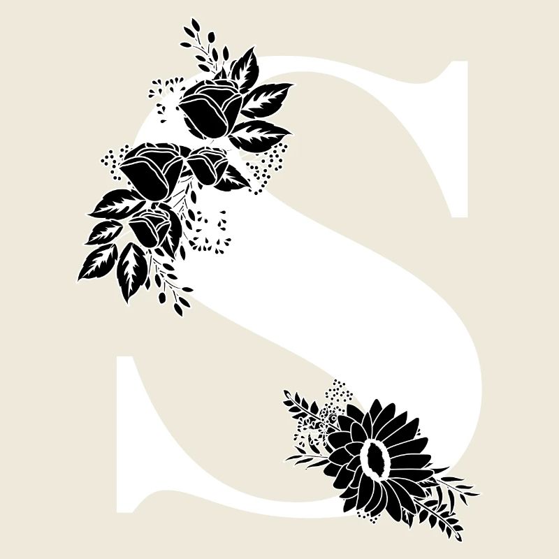 Lettre s floral noir et blanc