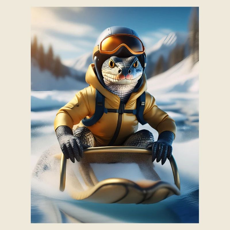 Eine Echse bei einer Schlittenfahrt