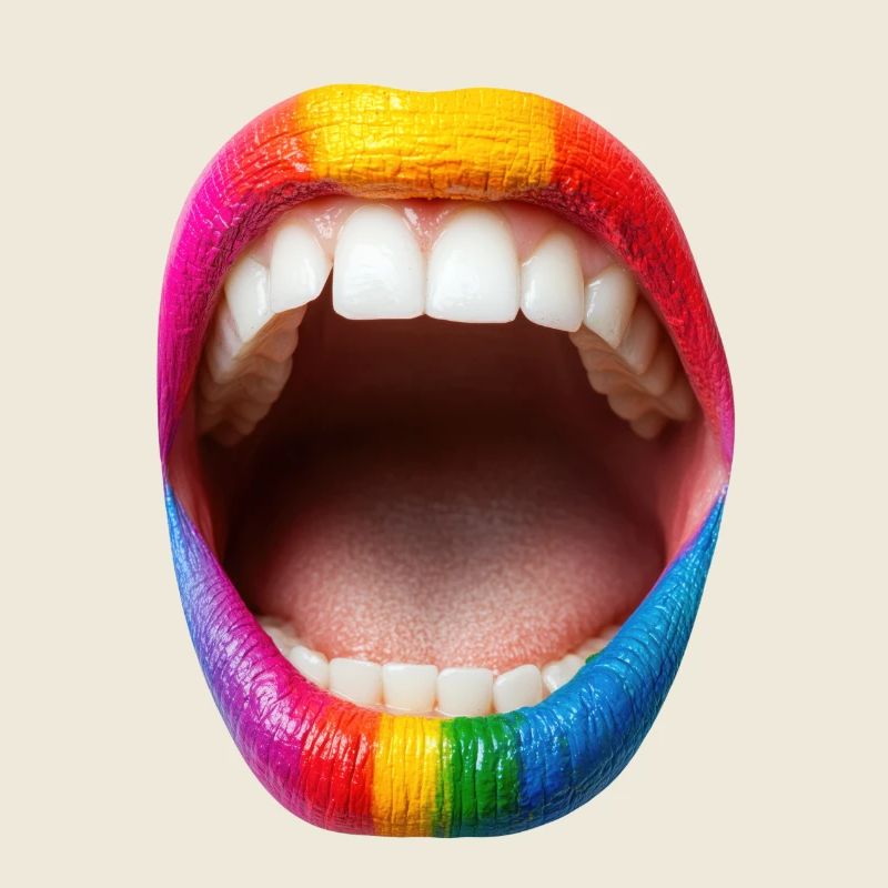 Bouche avec rouge à lèvres arc-en-ciel