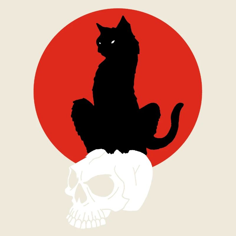 Chat noir et soleil rouge