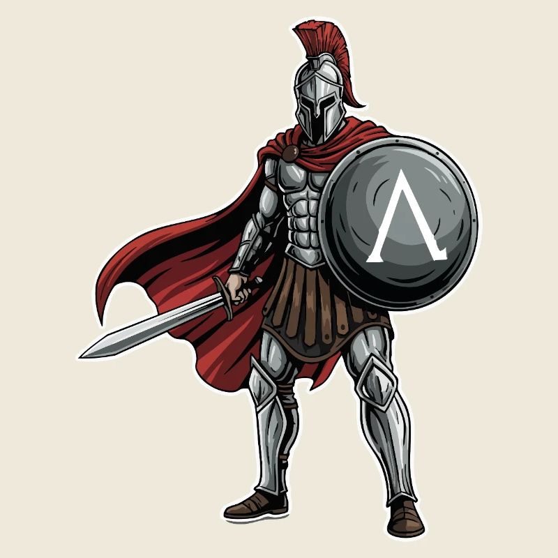 Hoplitisches Spartanisches Lambda-Schild-Schwert-Maskottchen