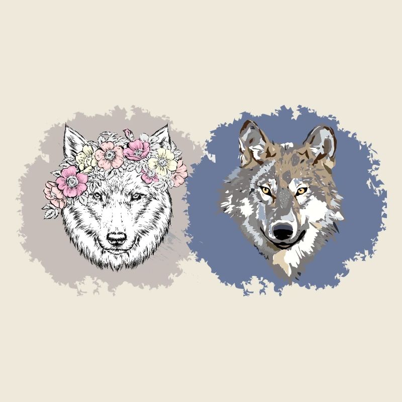 Floral and Realistic Wolves – Dual Nature Design