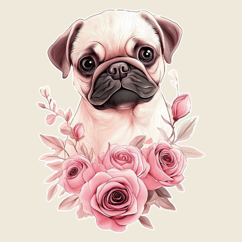 Mops mit Blumen