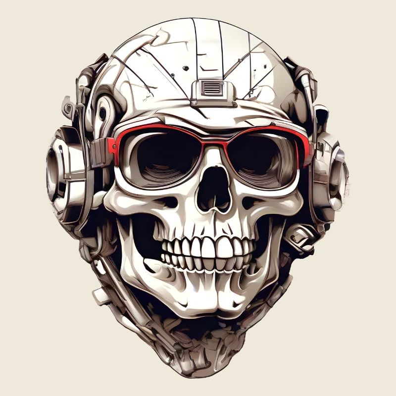 Comic Skull with Headset and Red Sunglasses