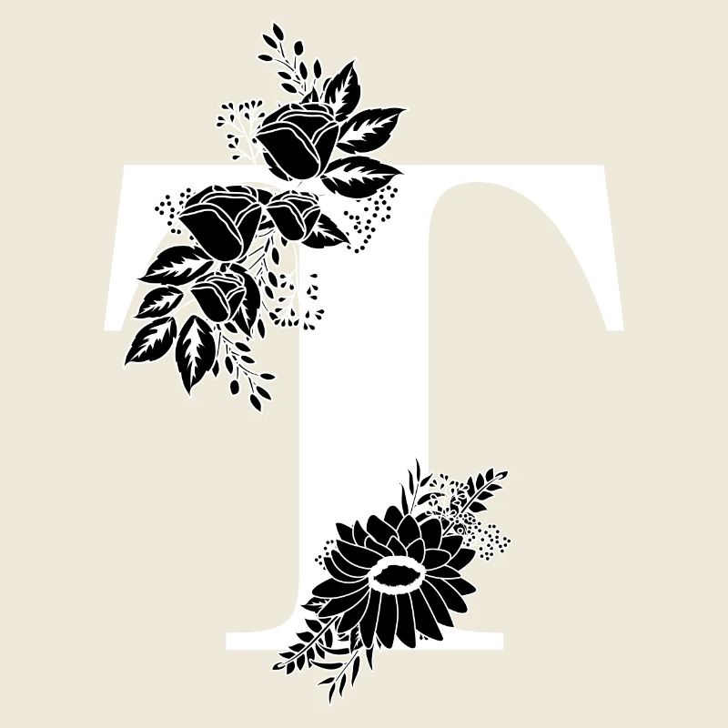 Blumenbuchstabe t schwarz-weiß