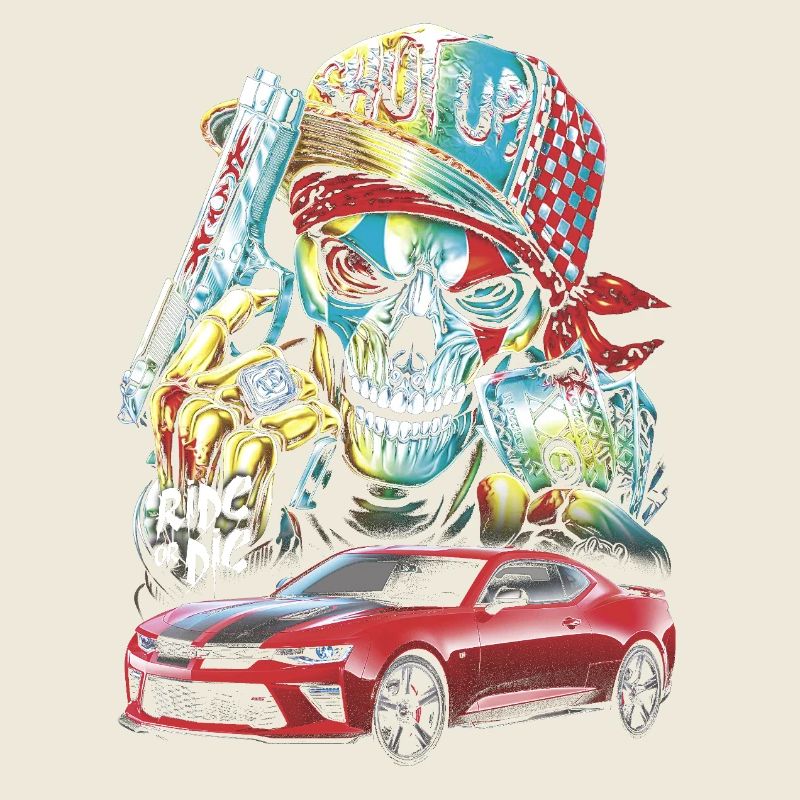 Skull, Bold, Red Car