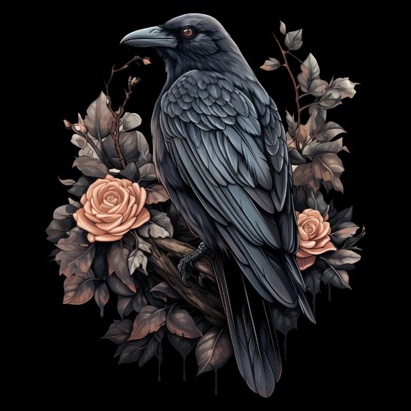 Gothic Raven Illustrations with Roses