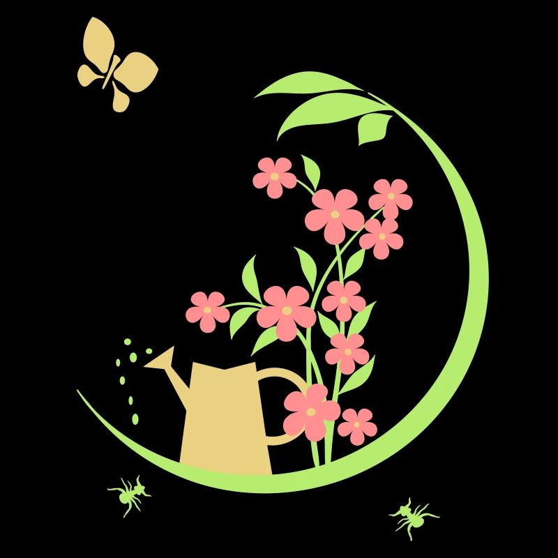 Garden with flowers and watering can