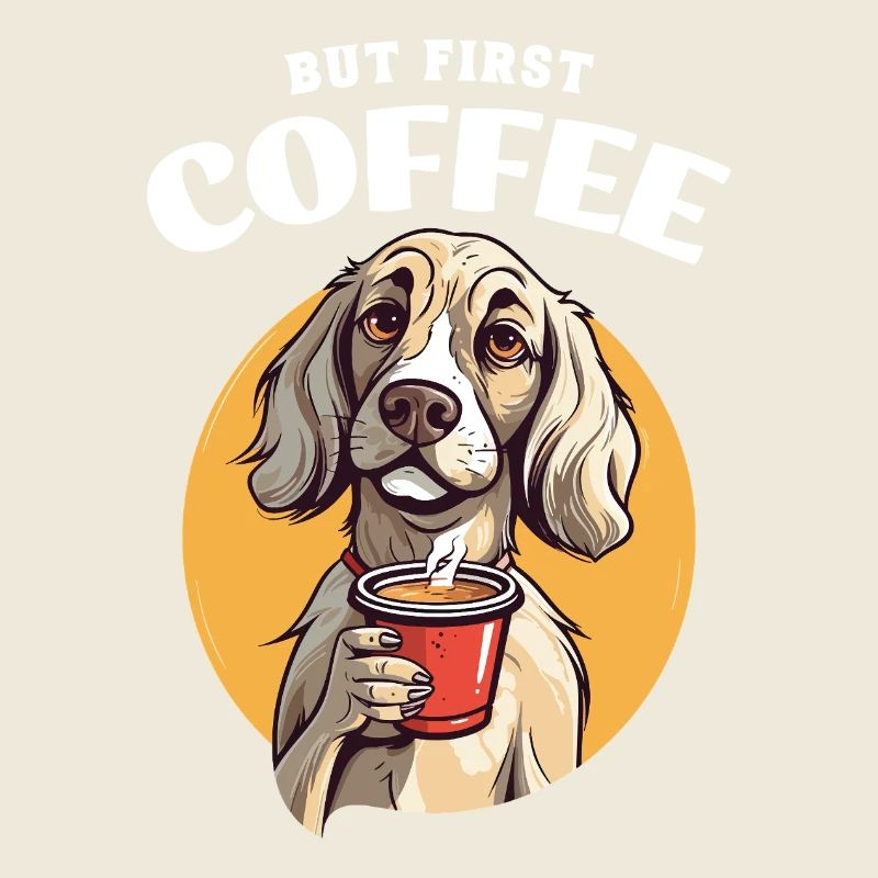 Kaffee But First Coffee Hund Tier Spruch Lustig