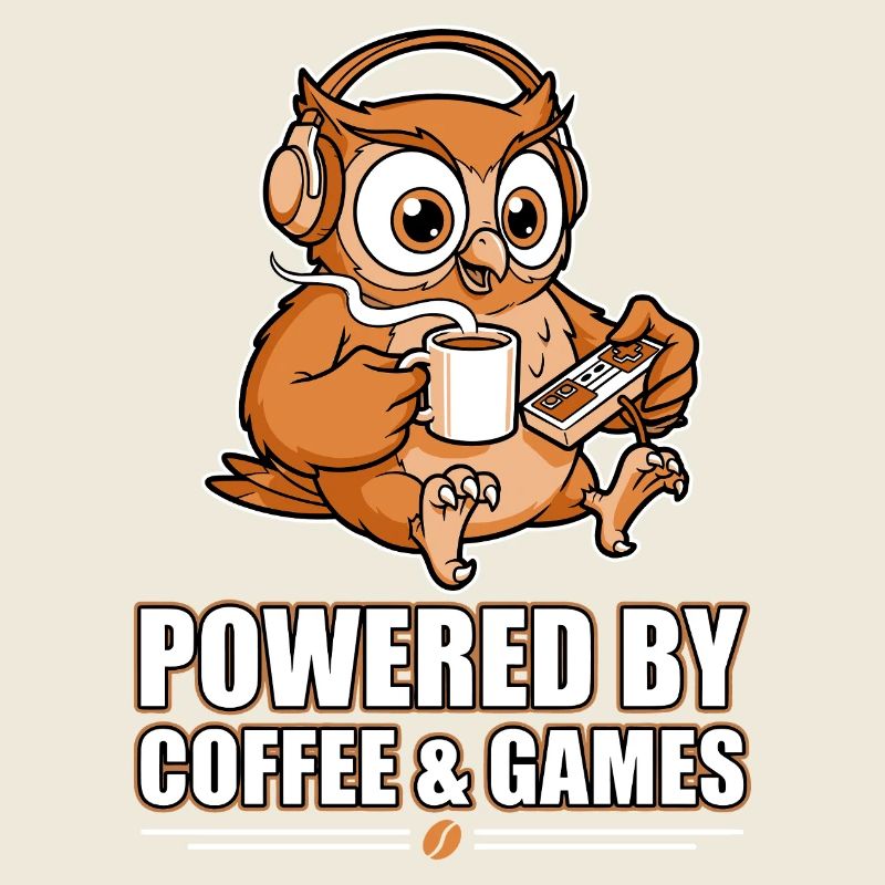 Eule mit Kaffee und Games