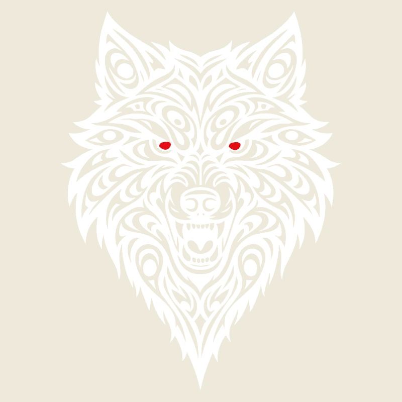 Embossed wolf head with tribal pattern