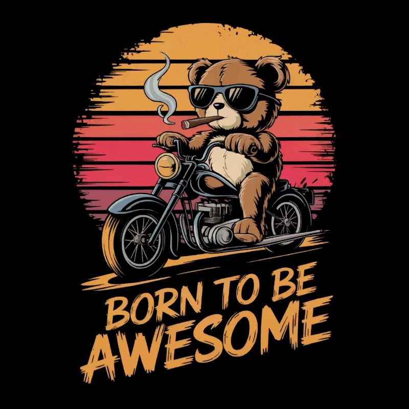 Teddy bear with sunglasses riding motorcycle vintage