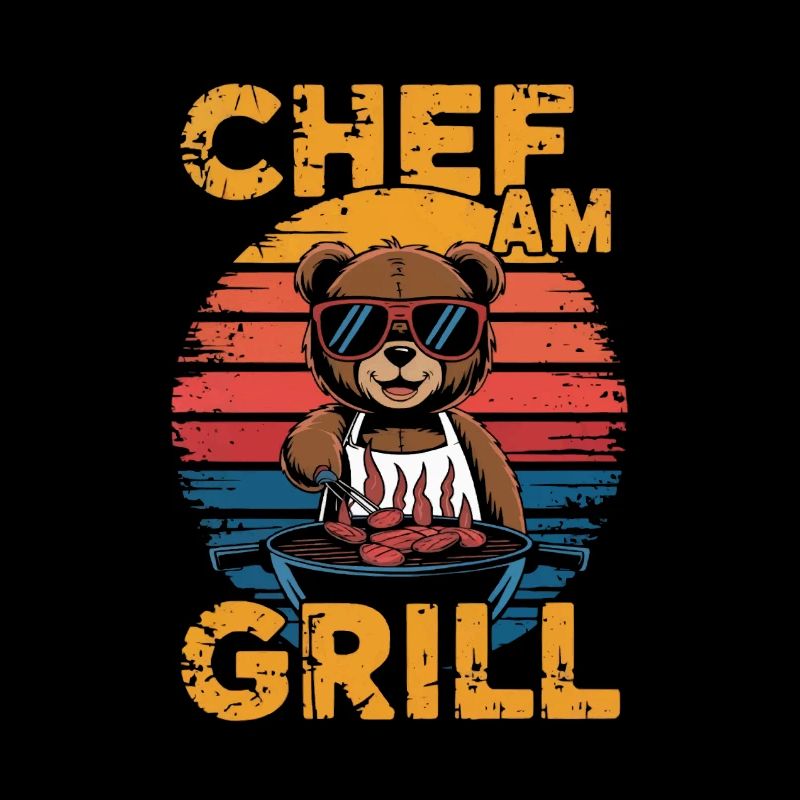 Ours en peluche grillant un BBQ sur le gril
