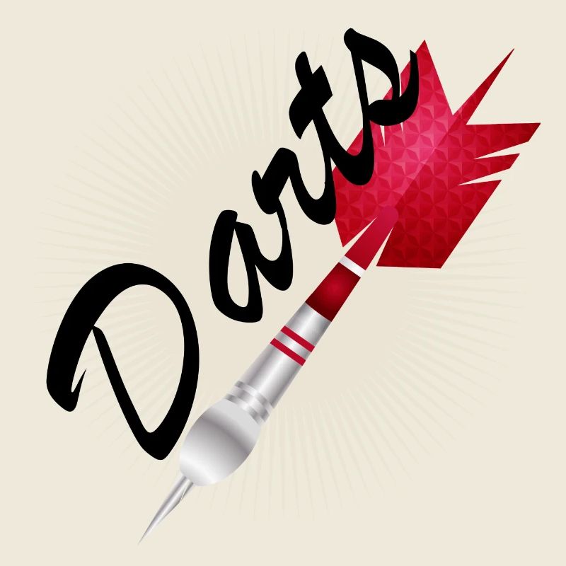 strahlender roter Dartpfeil mit Darts Typografie