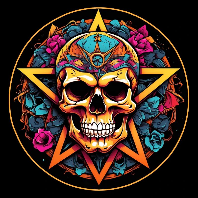Crâne décoré de pentagramme de style gothique