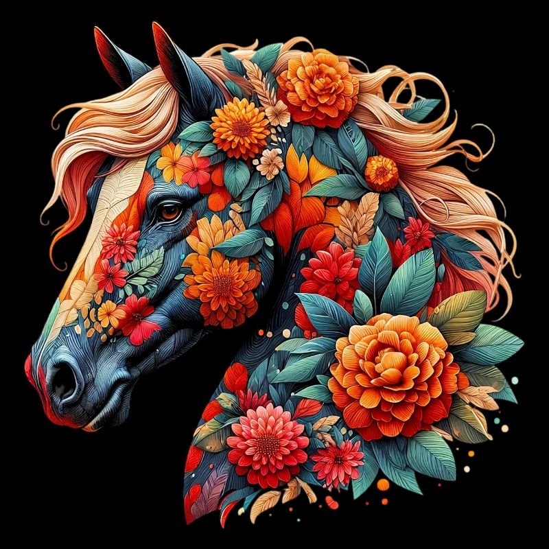 Pferd mit Blumen geschmückt