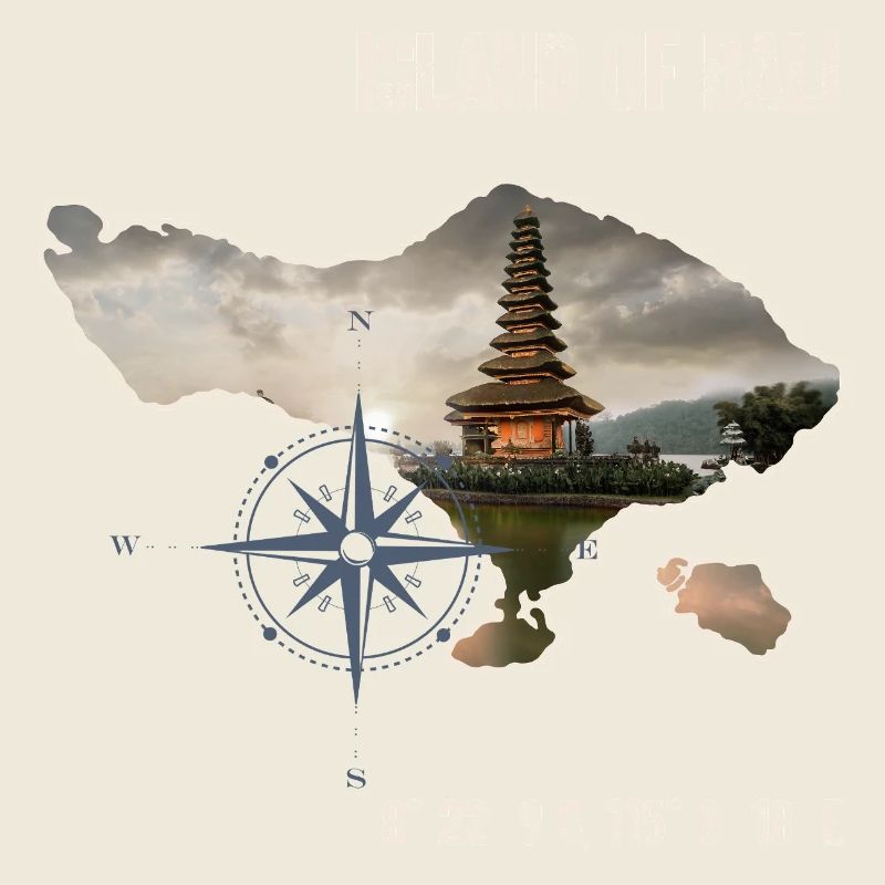 Bali Insel Umriss mit Tempel und Kompass