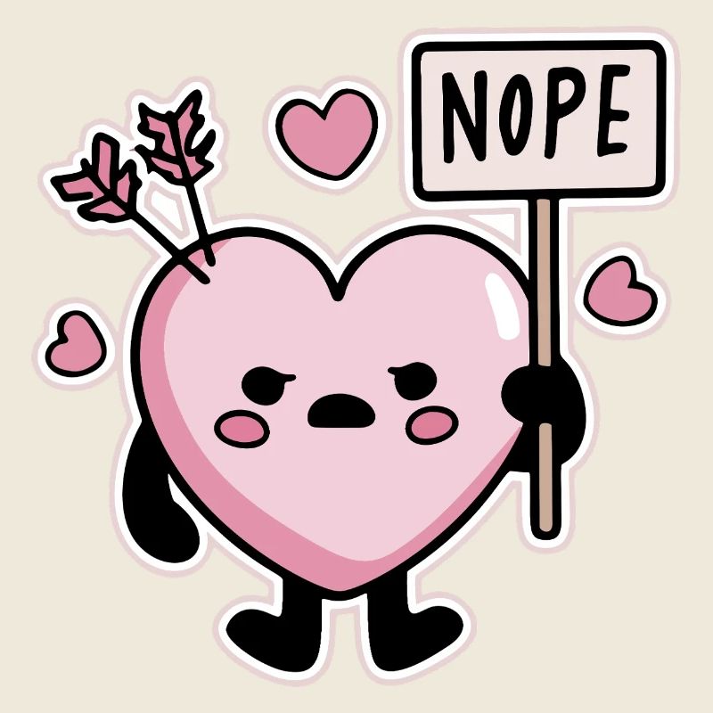 Kawaii Herz Nope Schild Anti Valentinstag