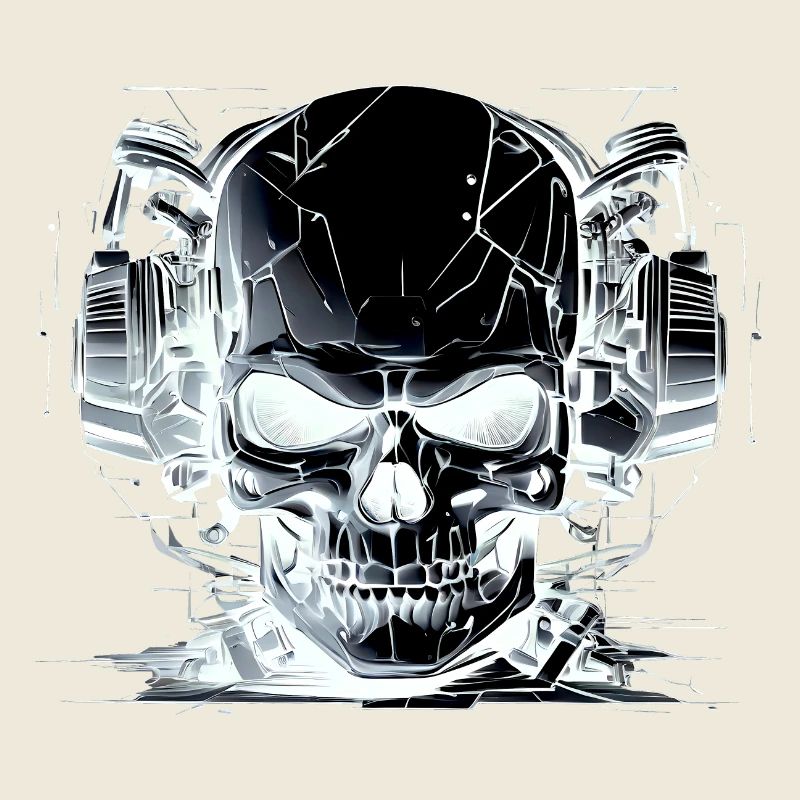 Crâne avec casque - Noir Blanc