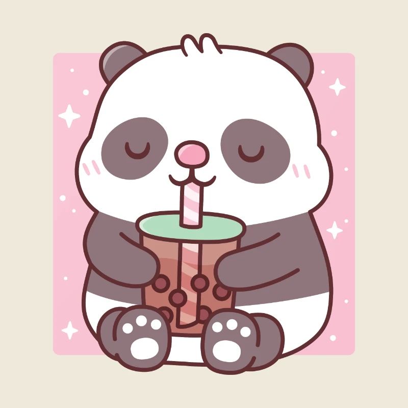 Cute Little Panda Drinking Bubble Tea
