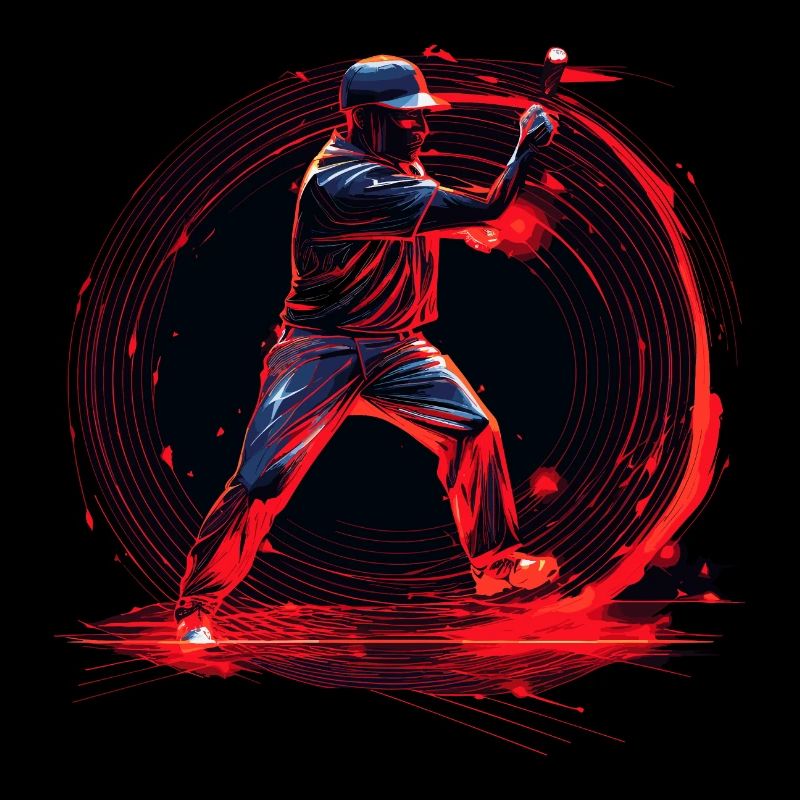 Baseball-Pitcher in roter Leuchtreklame, Pop-Art