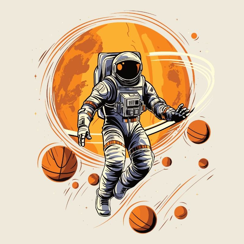 Astronaut playing basketball in space