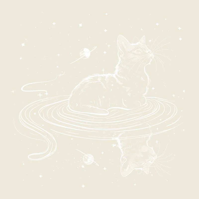 Katze schwimmt durch Universum mit Sternen