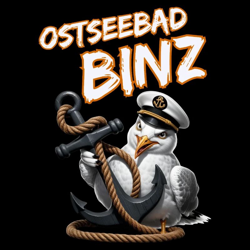 Ostseebad Binz mit lustige Möwe mit Anker