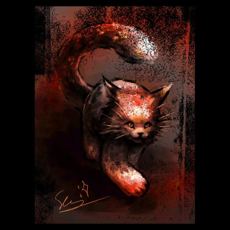 Lynx rouge rampant [peint à la main]