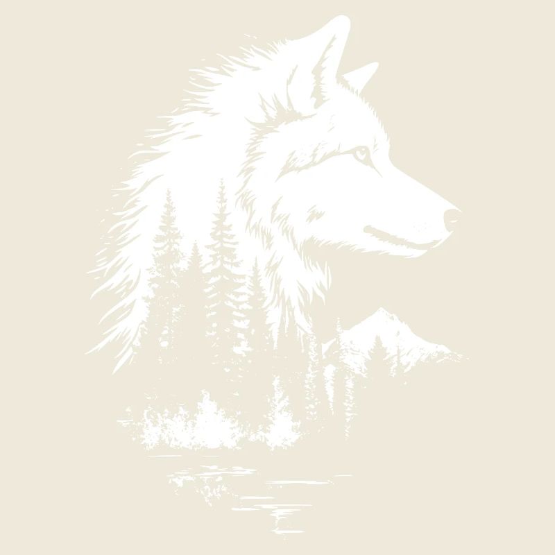 Wolf Gesicht Wald Silhouette im Schwarz-Weiß-Stil