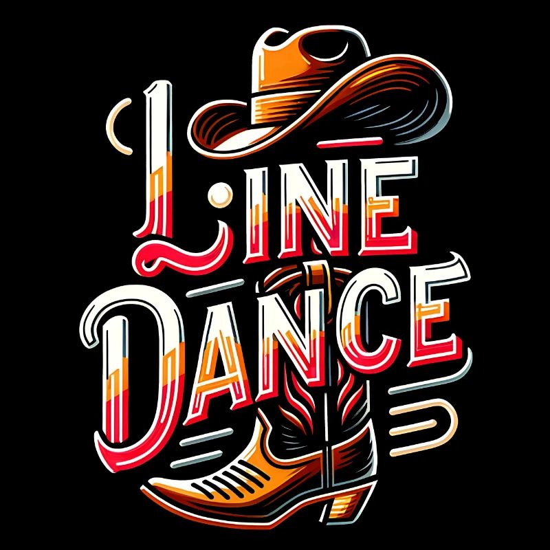 Colorful line dance design with cowboy hat