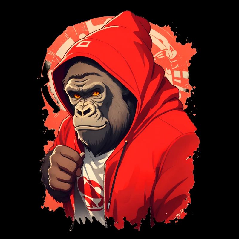 Gorilla mit rotem Hoody