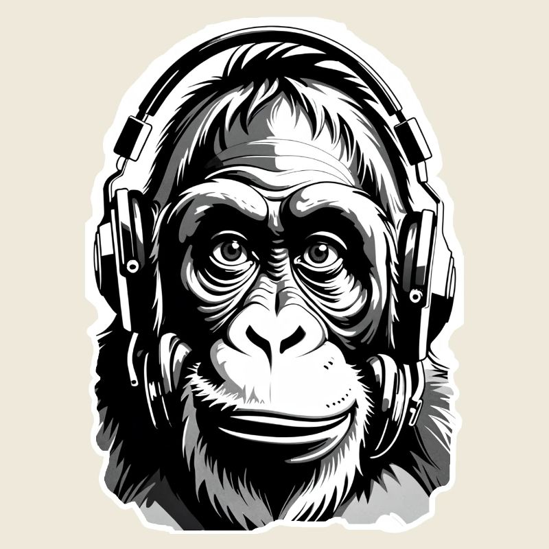 Musik Affe Gorilla mit Kopfhoerer als Geschenkidee