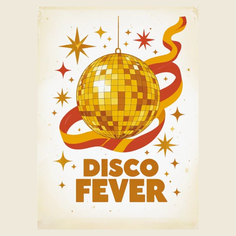 Goldene Discokugel glänzt im Glamour der 70er Jahre