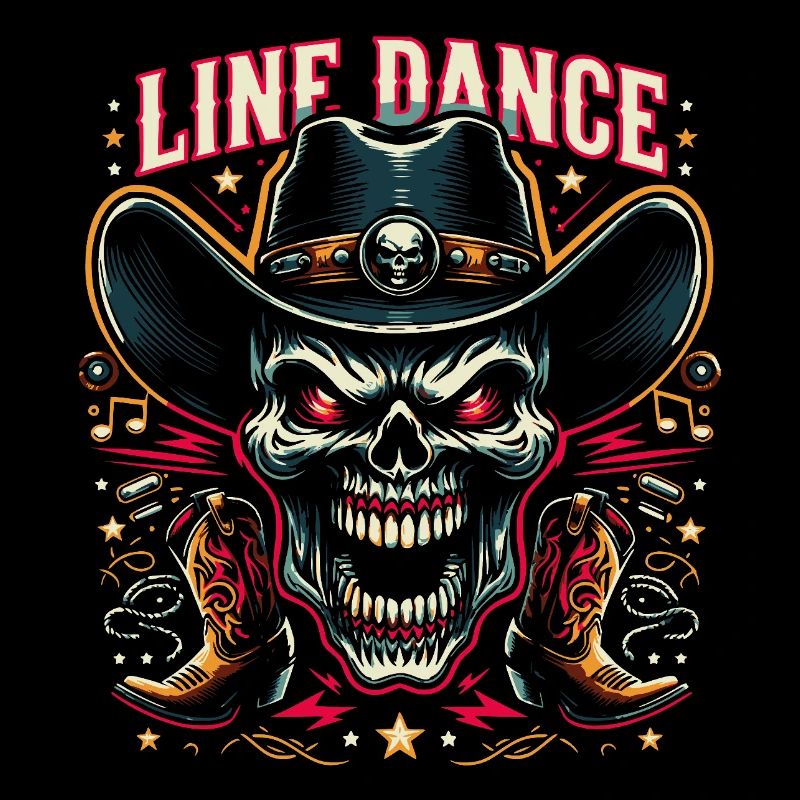 Line Dance Skull with Stetson and Boots and Lasso