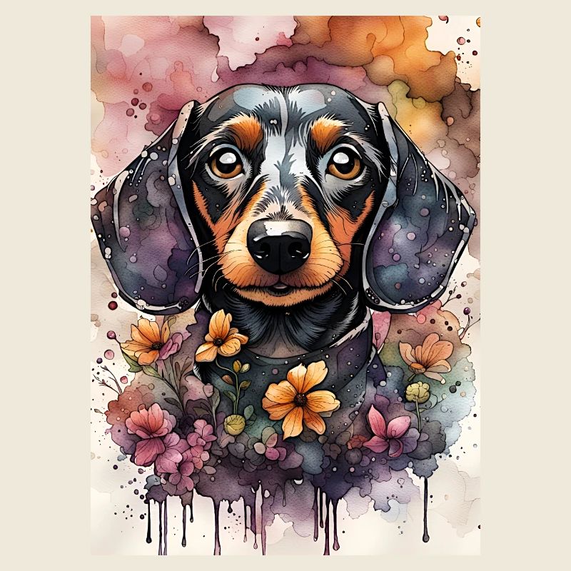 Chien teckel mignon à l’aquarelle