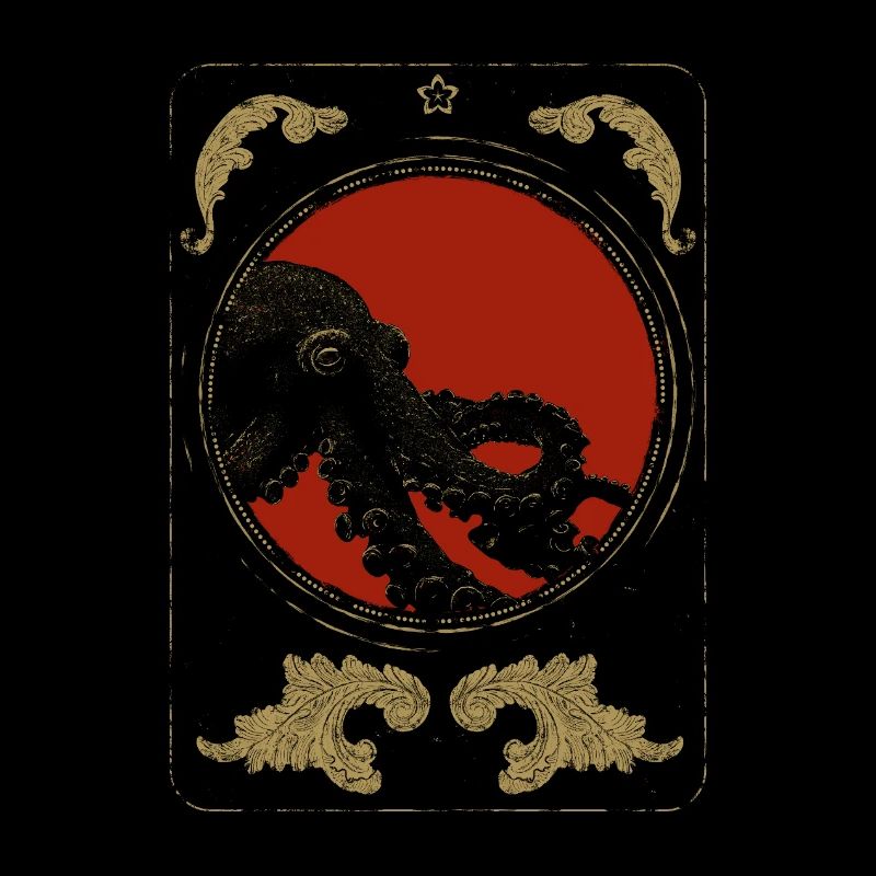 Octopus im roten Mond – Art Deco Gold