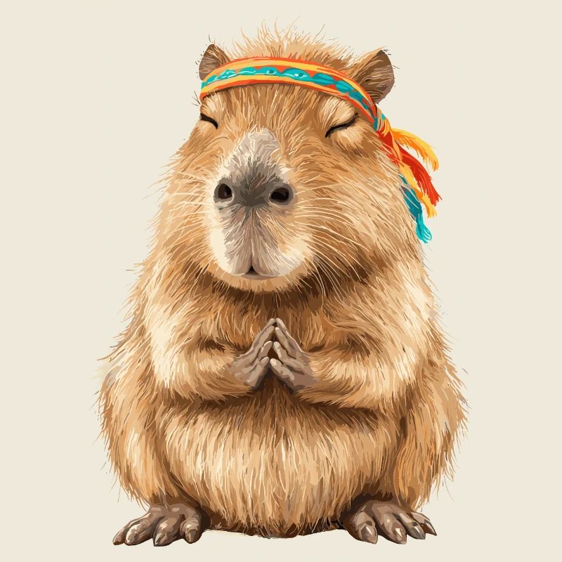Capybara in Meditationspose mit Stirnband